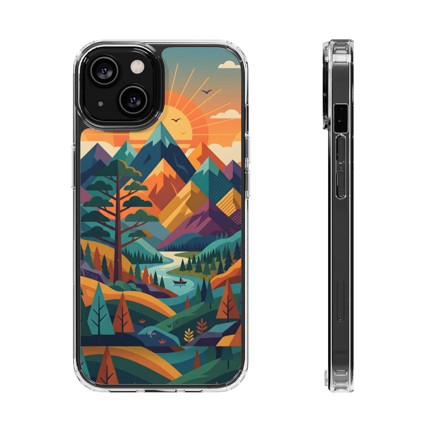 Retro Mountain Landscape Clear Case - Minimalist Outdoor Aesthetic Cover