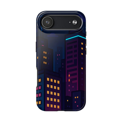 Neon City Skyline Tough Phone Case – Night Aesthetic Protective Cover for iPhone & Samsung