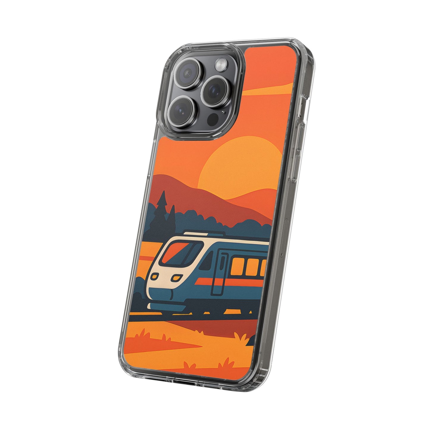 Clear Sunset Train Phone Case - Minimalist Travel Aesthetic Transparent Cover