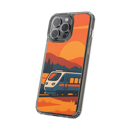 Clear Sunset Train Phone Case - Minimalist Travel Aesthetic Transparent Cover