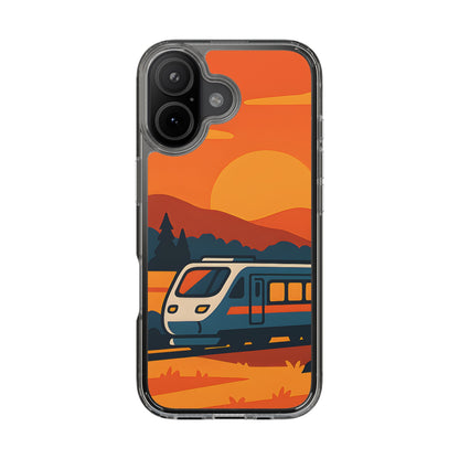 Clear Sunset Train Phone Case - Minimalist Travel Aesthetic Transparent Cover