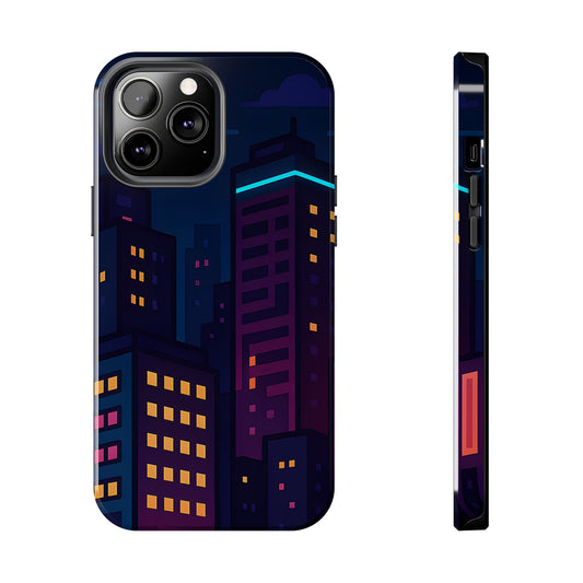Neon City Skyline Tough Phone Case – Night Aesthetic Protective Cover for iPhone & Samsung