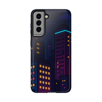 Neon City Skyline Tough Phone Case – Night Aesthetic Protective Cover for iPhone & Samsung