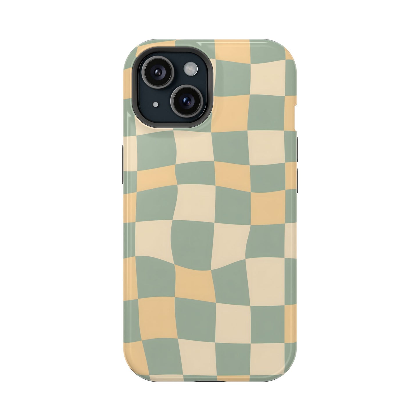 Wavy Sage & Cream Checkerboard Magnetic Case