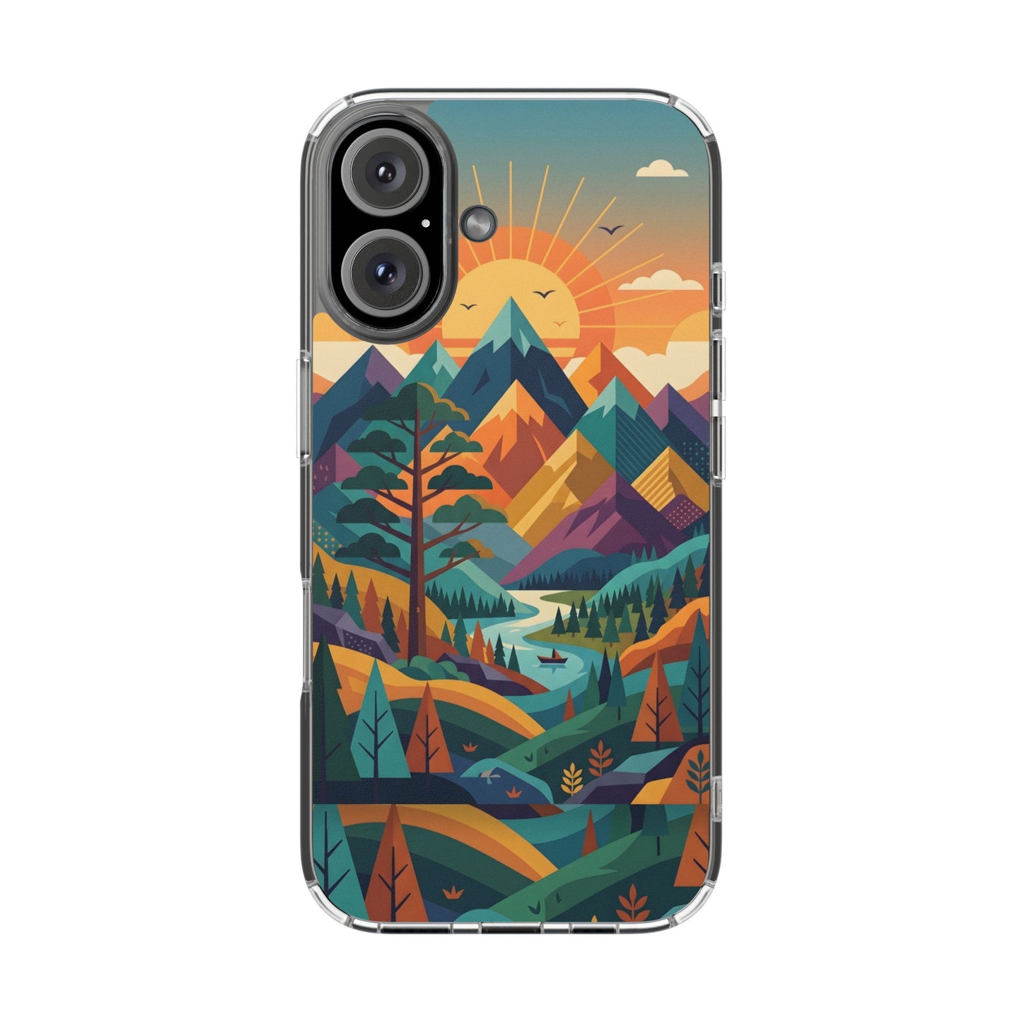 Retro Mountain Landscape Clear Case - Minimalist Outdoor Aesthetic Cover