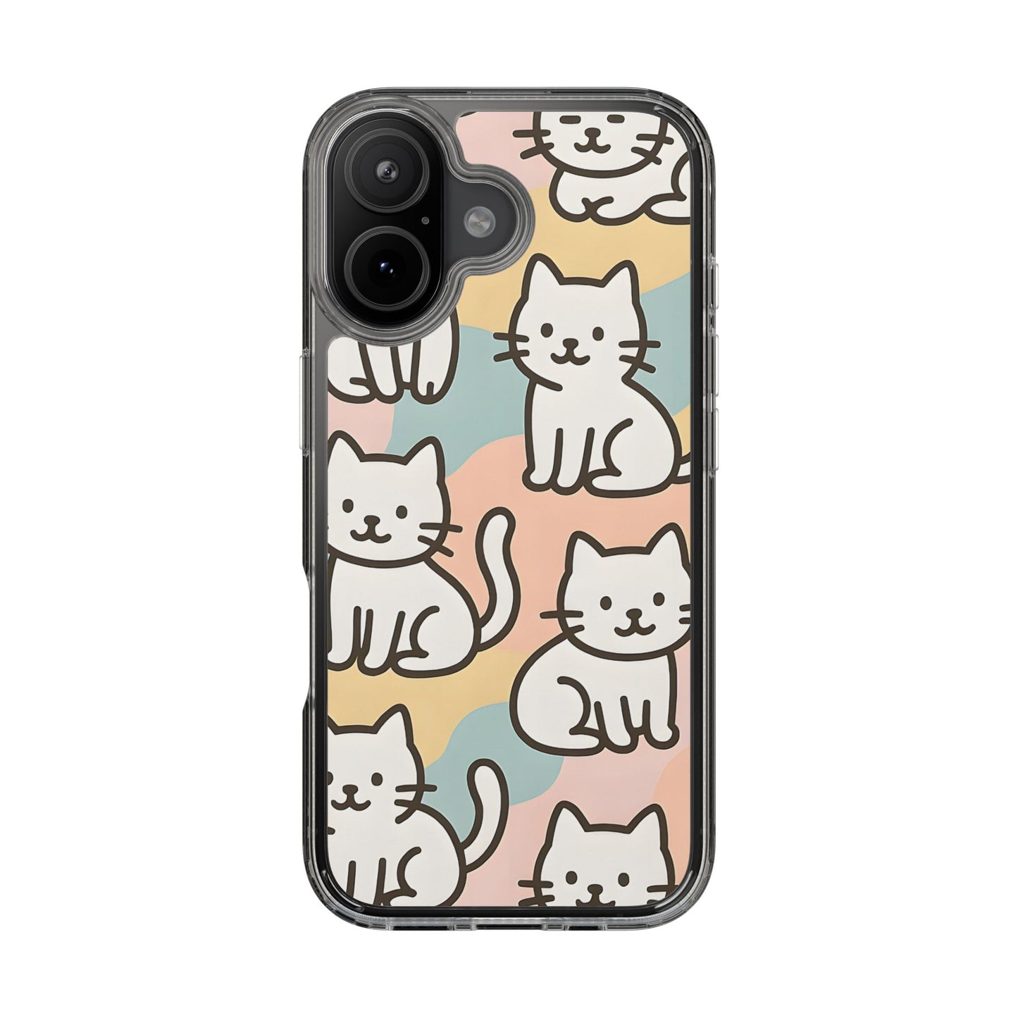 Clear White Cat Pattern Case - Kawaii Pastel Aesthetic Transparent Cover