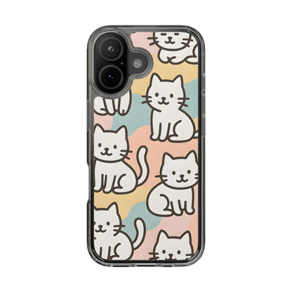 Clear White Cat Pattern Case - Kawaii Pastel Aesthetic Transparent Cover