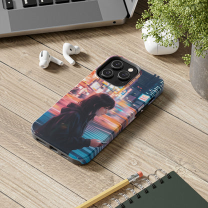 Neon City Girl Tough Case - Urban Melancholy Anime Cover for iPhone & Samsung