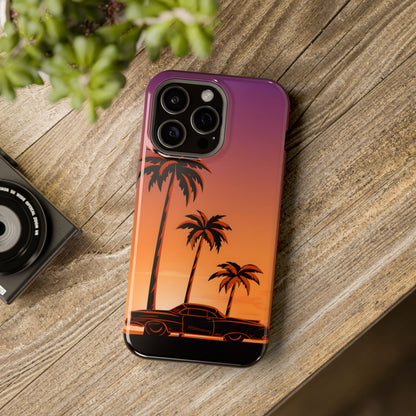 Retro Coastline: Vintage Car & Palm Sunset MagSafe Case