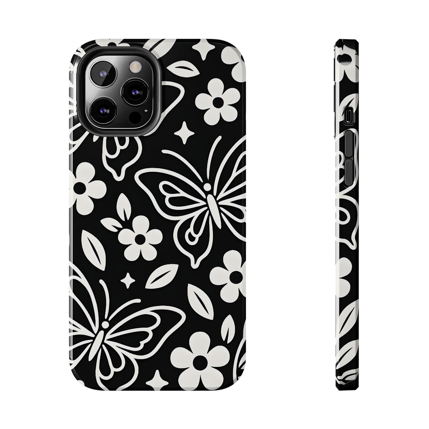 Midnight Butterfly Line Art Tough Case - Minimalist Floral Cover for iPhone & Samsung