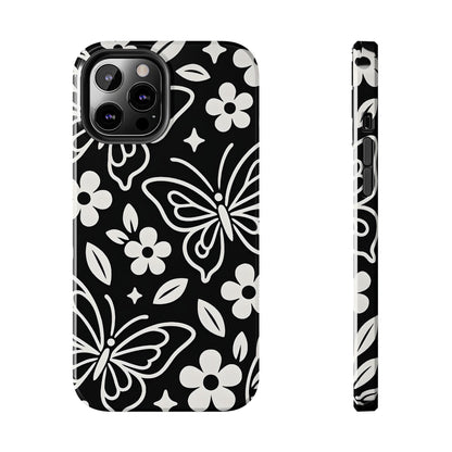 Midnight Butterfly Line Art Tough Case - Minimalist Floral Cover for iPhone & Samsung