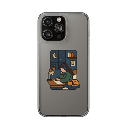 Clear Lofi Midnight Study Case - Cozy Aesthetic Transparent Cover for iPhone & Samsung