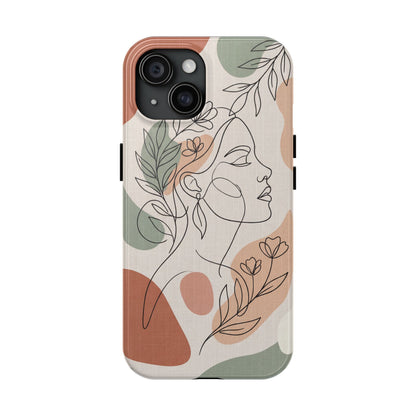 Earthy Abstract Female Line Art Tough Case - Minimalist Boho Cover for iPhone & Samsung