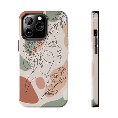 Earthy Abstract Female Line Art Tough Case - Minimalist Boho Cover for iPhone & Samsung
