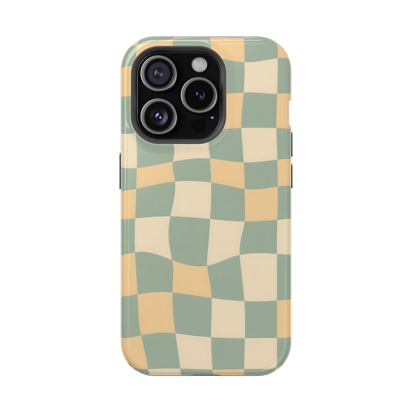 Wavy Sage & Cream Checkerboard Magnetic Case