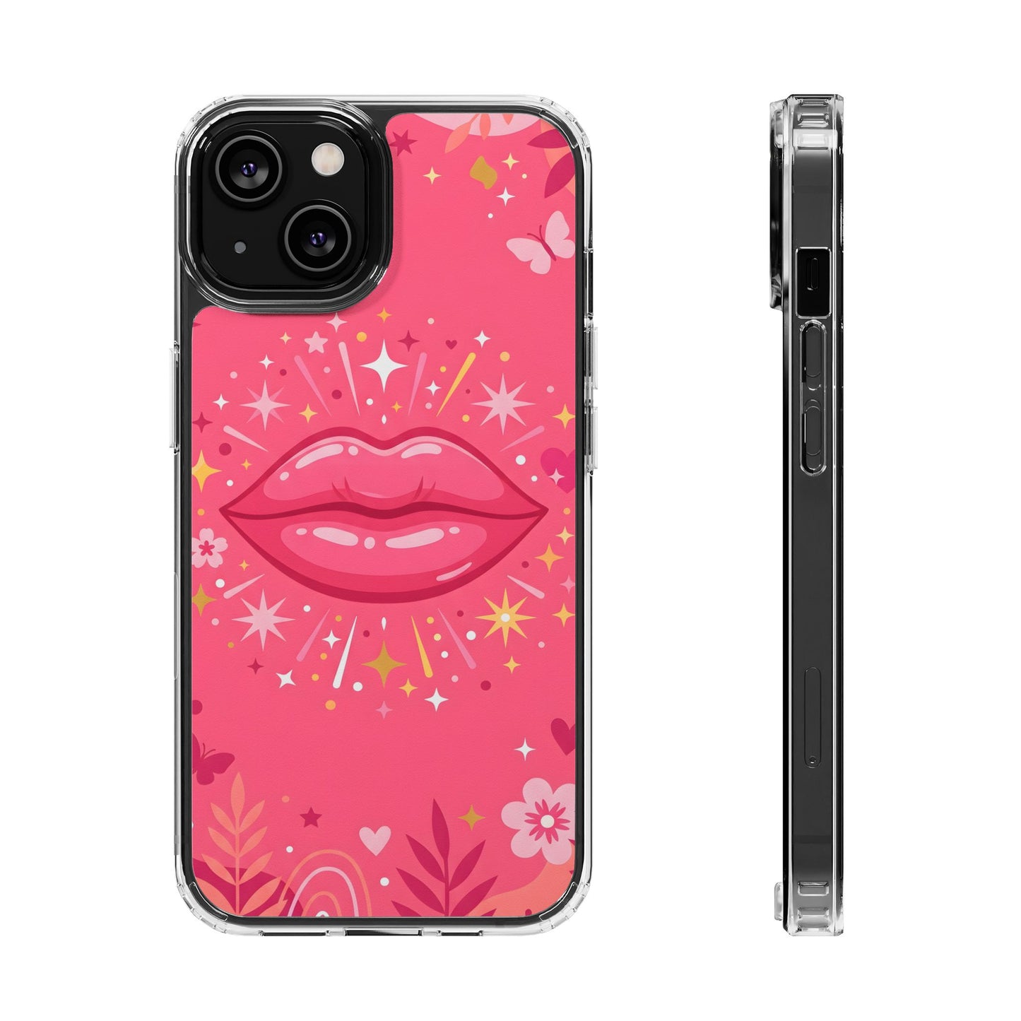 Retro Glam Pink Lips Clear Case - MagSafe Compatible Y2K Cover