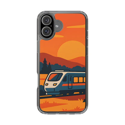 Clear Sunset Train Phone Case - Minimalist Travel Aesthetic Transparent Cover