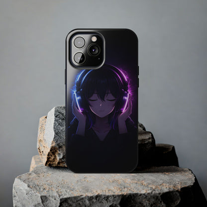 Neon Music Anime Girl Tough Case - Purple & Blue Aesthetic Cover for iPhone & Samsung