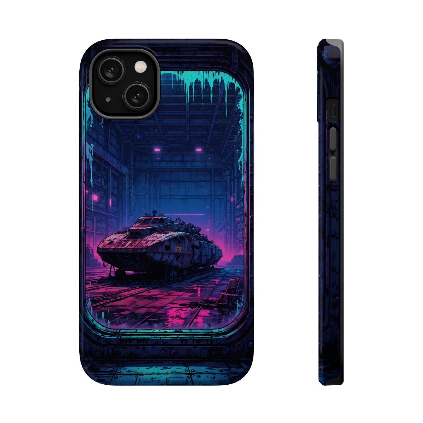 Cyberpunk Garage: Neon Sci-Fi Hover Tank MagSafe Case