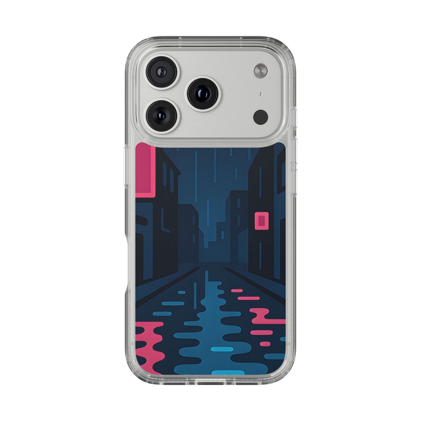 Clear Rainy Neon Street Case - Minimalist Urban Aesthetic Transparent Cover