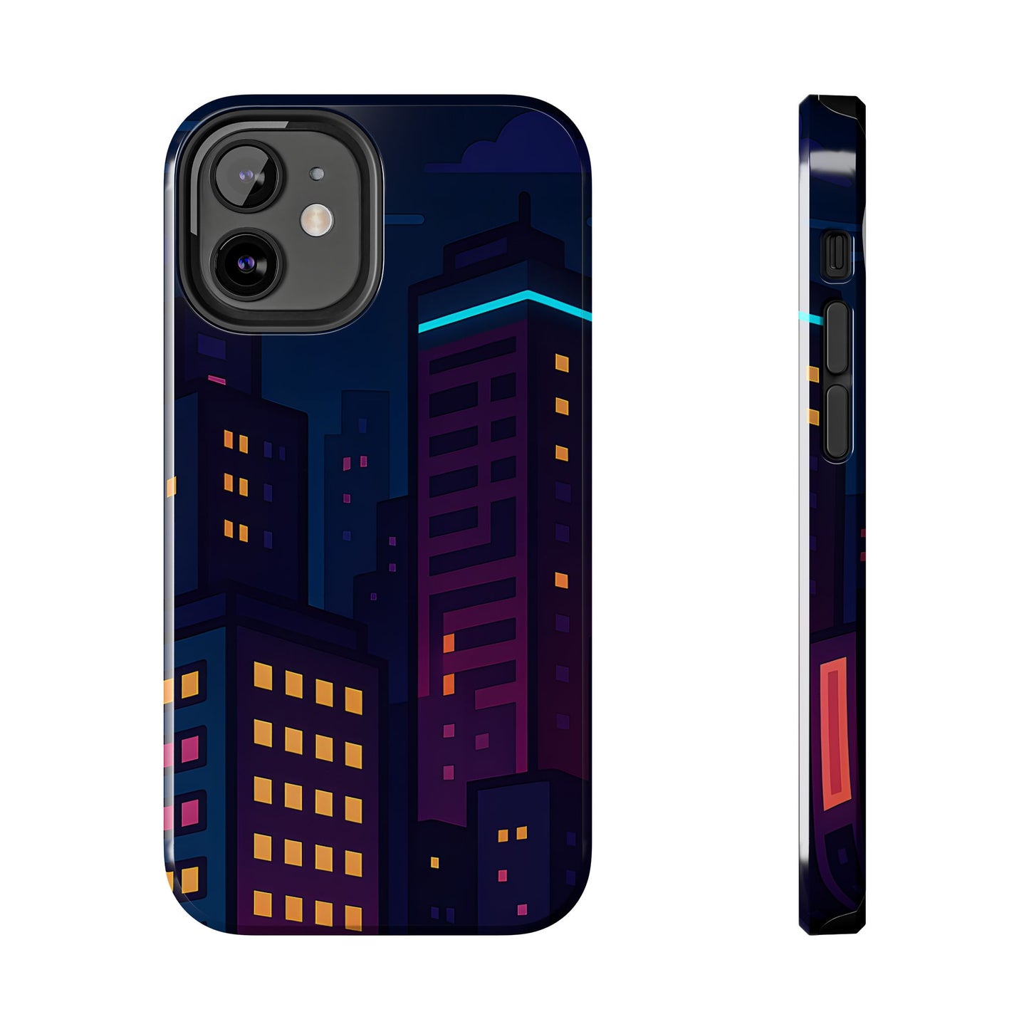 Neon City Skyline Tough Phone Case – Night Aesthetic Protective Cover for iPhone & Samsung