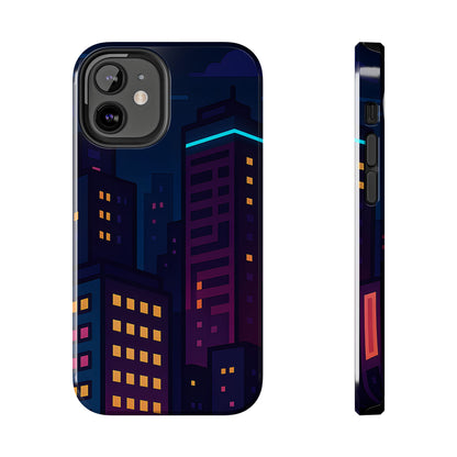 Neon City Skyline Tough Phone Case – Night Aesthetic Protective Cover for iPhone & Samsung