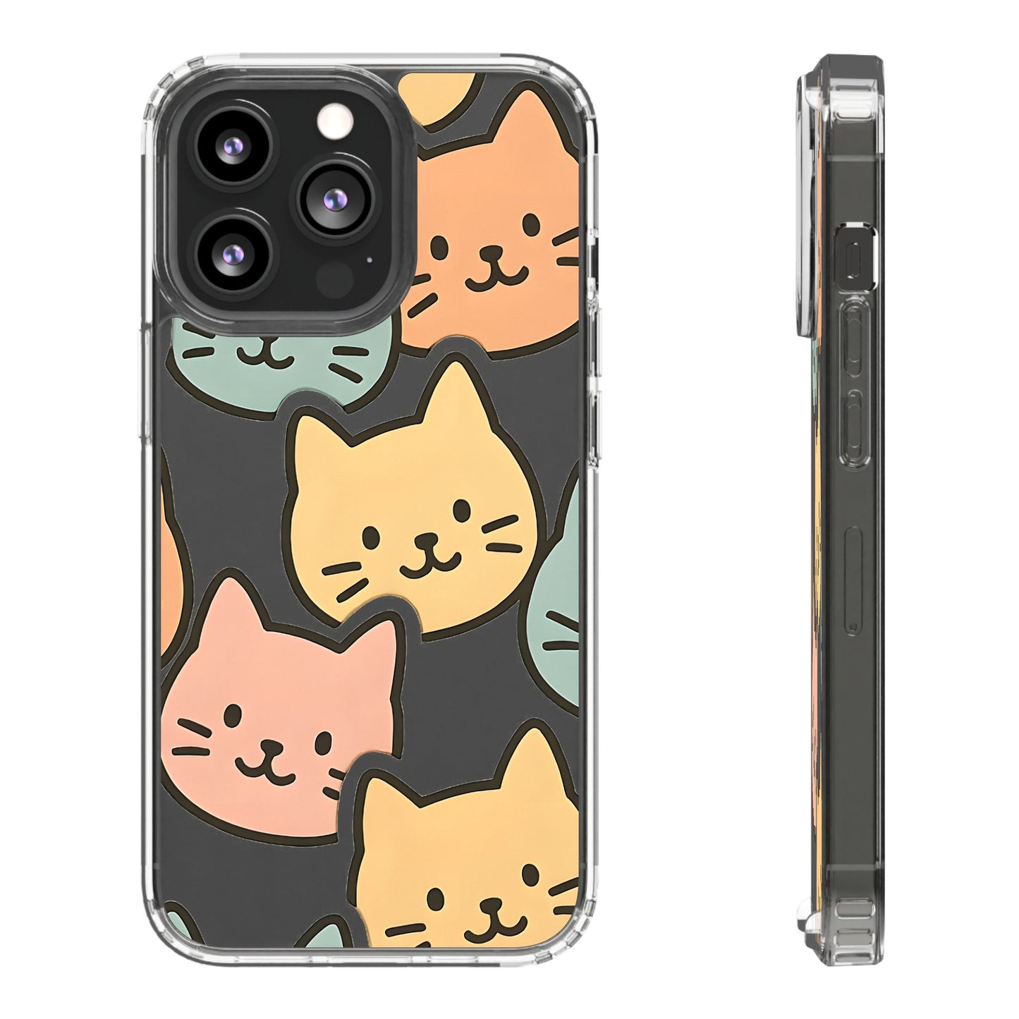 Clear Colorful Cat Pattern Case - Kawaii Aesthetic Transparent Cover for iPhone & Samsung