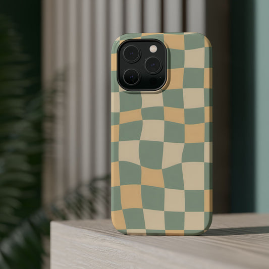 Wavy Sage & Cream Checkerboard Magnetic Case