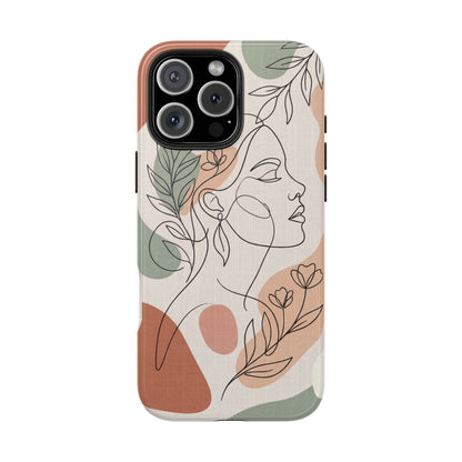 Earthy Abstract Female Line Art Tough Case - Minimalist Boho Cover for iPhone & Samsung