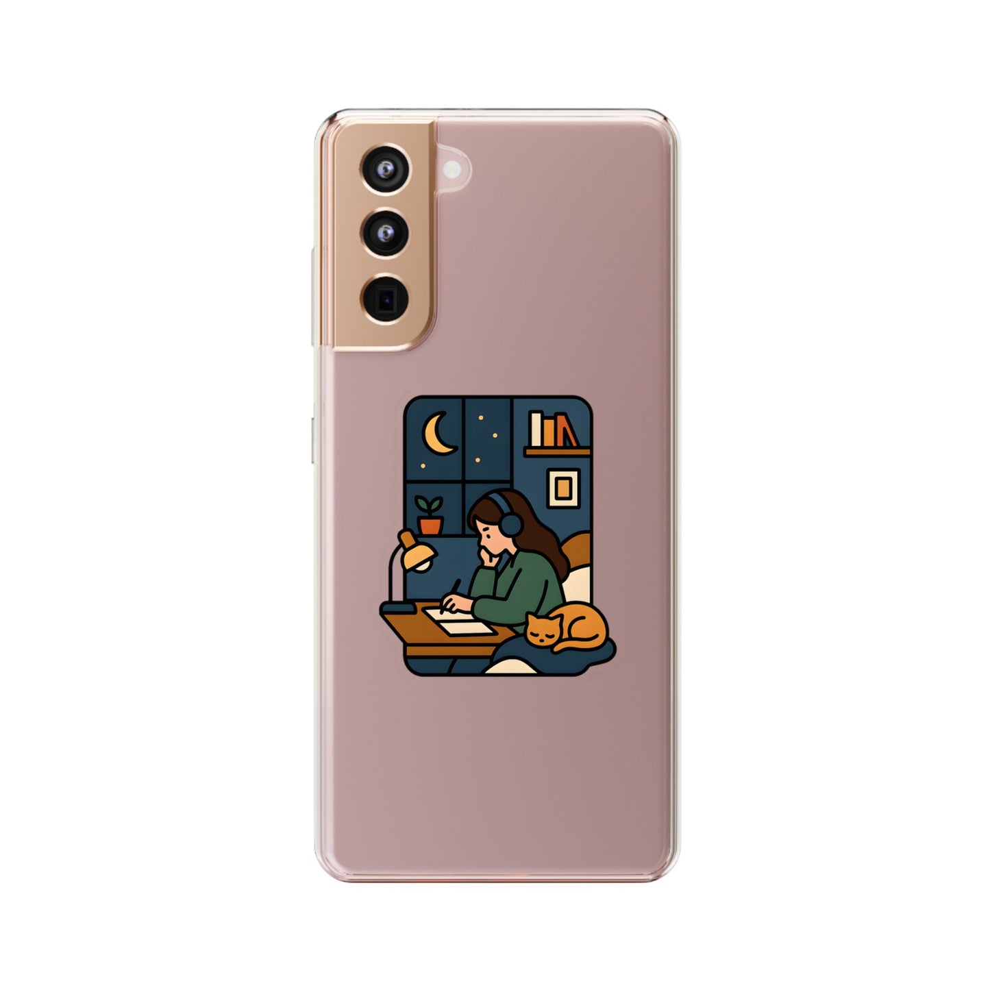 Clear Lofi Midnight Study Case - Cozy Aesthetic Transparent Cover for iPhone & Samsung