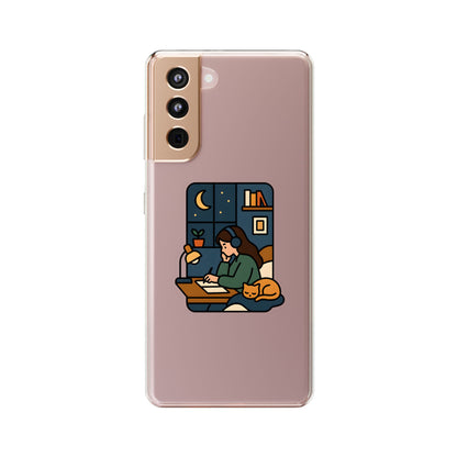Clear Lofi Midnight Study Case - Cozy Aesthetic Transparent Cover for iPhone & Samsung