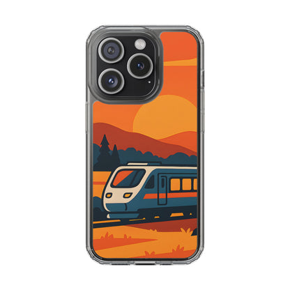 Clear Sunset Train Phone Case - Minimalist Travel Aesthetic Transparent Cover