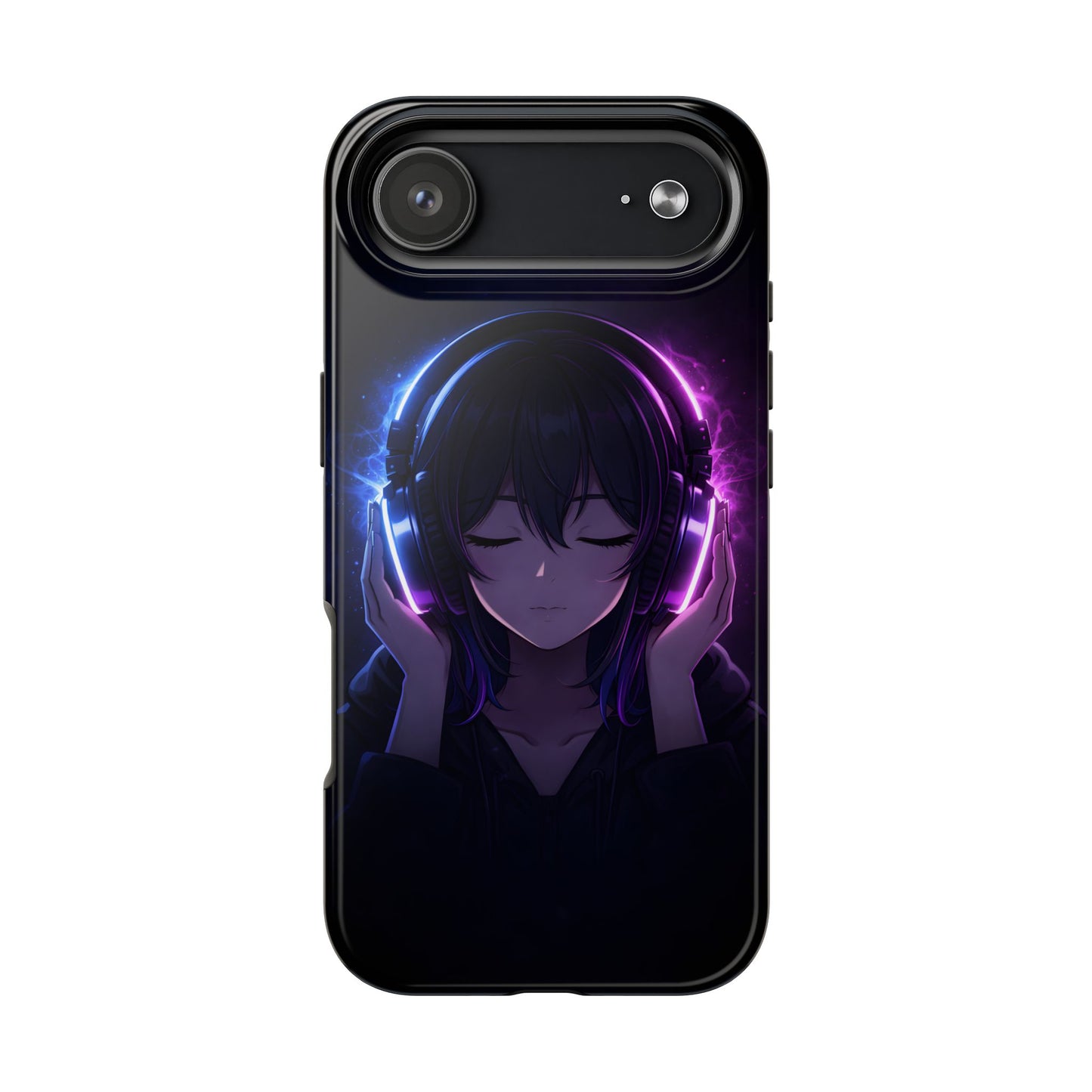 Neon Music Anime Girl Tough Case - Purple & Blue Aesthetic Cover for iPhone & Samsung