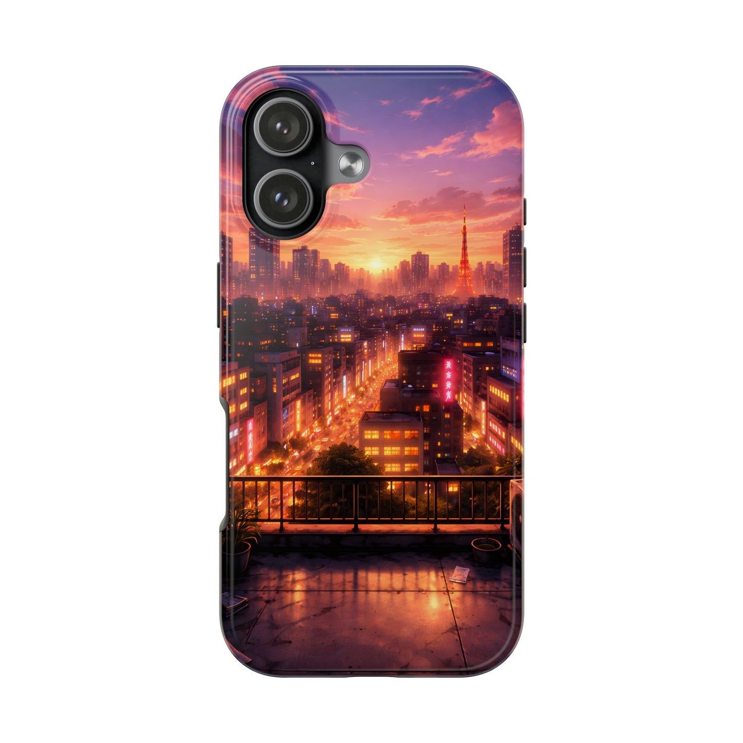 Tokyo Sunset Rooftop Tough Case - Urban Lo-Fi Skyline Cover for iPhone & Samsung