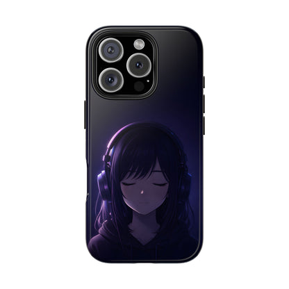 Midnight Lofi Anime Girl Tough Case - Deep Purple Music Cover for iPhone & Samsung