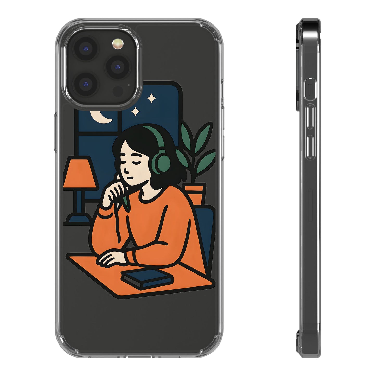 Clear Lofi Study Girl Case - Minimalist Aesthetic Transparent Cover for iPhone & Samsung
