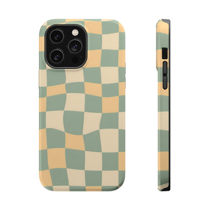 Wavy Sage & Cream Checkerboard Magnetic Case