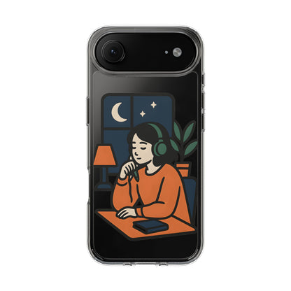 Clear Lofi Study Girl Case - Minimalist Aesthetic Transparent Cover for iPhone & Samsung