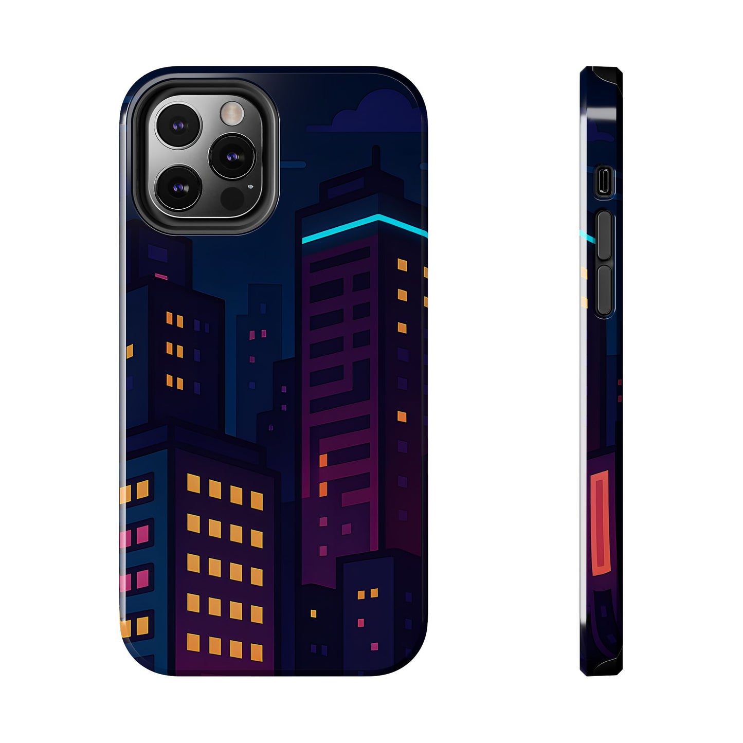 Neon City Skyline Tough Phone Case – Night Aesthetic Protective Cover for iPhone & Samsung