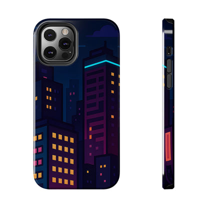 Neon City Skyline Tough Phone Case – Night Aesthetic Protective Cover for iPhone & Samsung