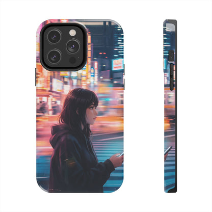 Neon City Girl Tough Case - Urban Melancholy Anime Cover for iPhone & Samsung