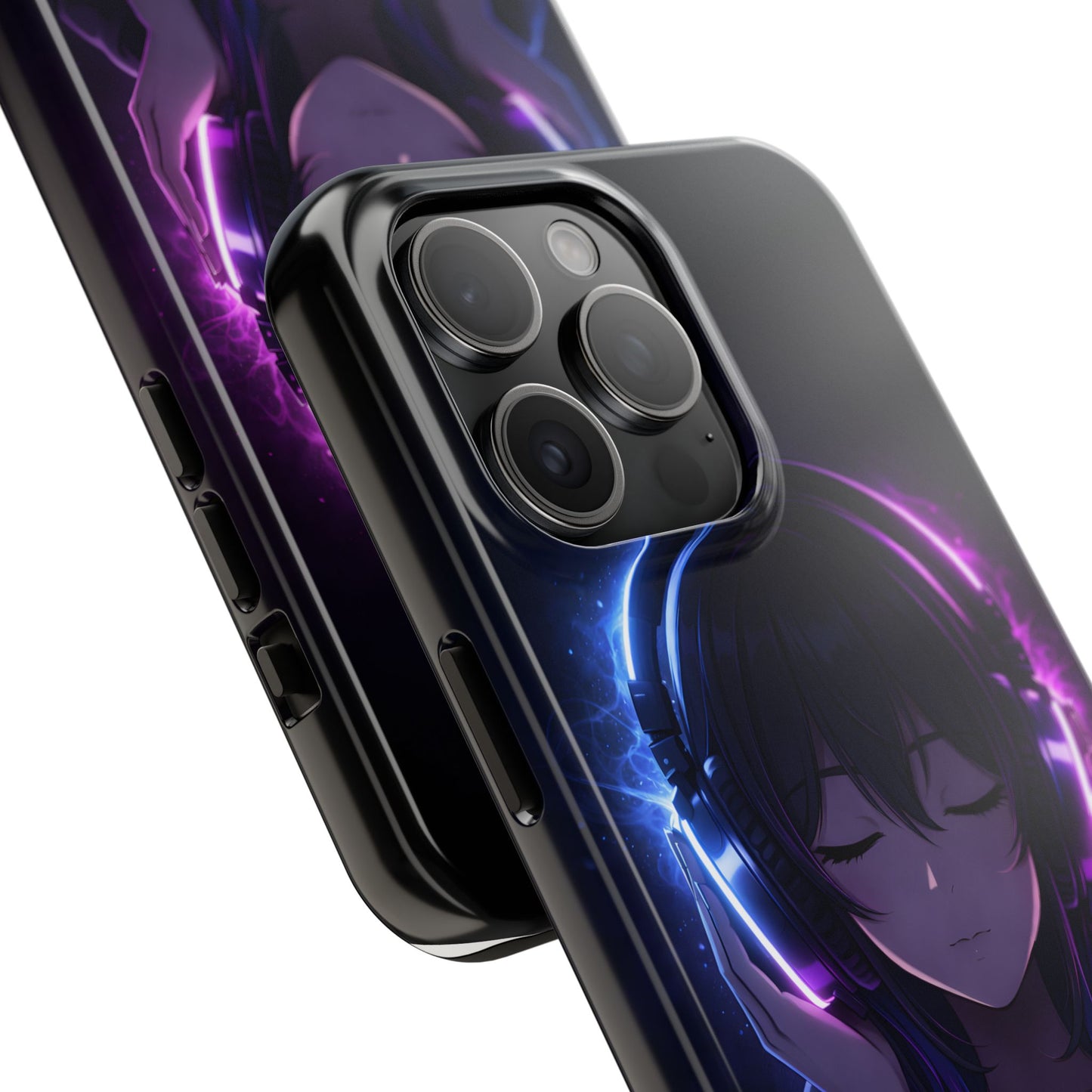 Neon Music Anime Girl Tough Case - Purple & Blue Aesthetic Cover for iPhone & Samsung