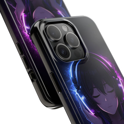 Neon Music Anime Girl Tough Case - Purple & Blue Aesthetic Cover for iPhone & Samsung