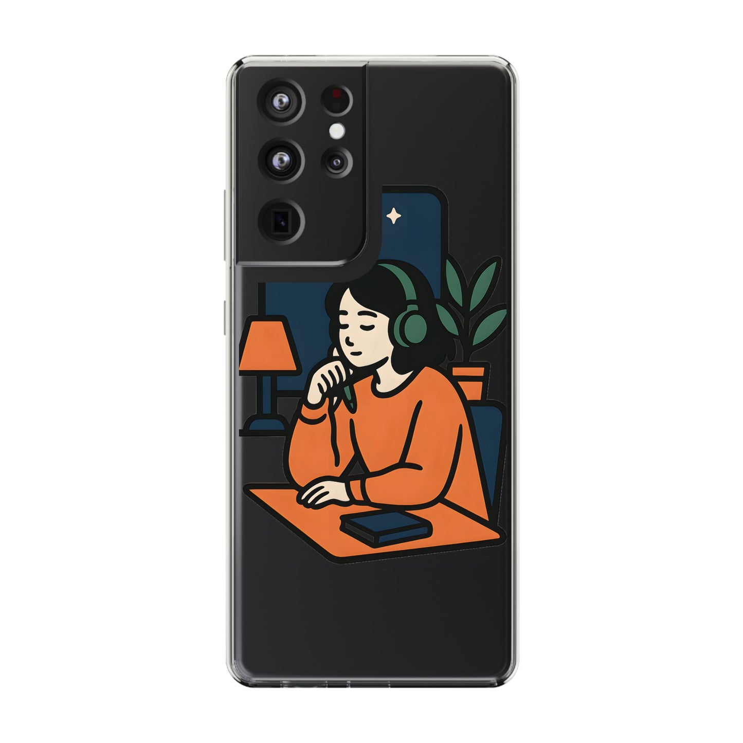 Clear Lofi Study Girl Case - Minimalist Aesthetic Transparent Cover for iPhone & Samsung