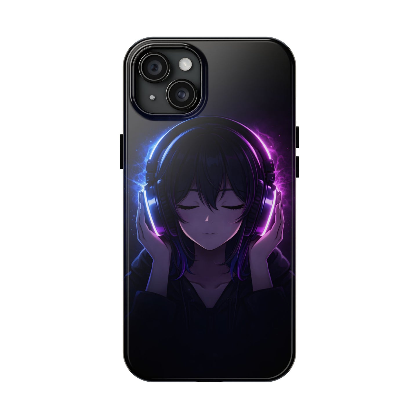 Neon Music Anime Girl Tough Case - Purple & Blue Aesthetic Cover for iPhone & Samsung