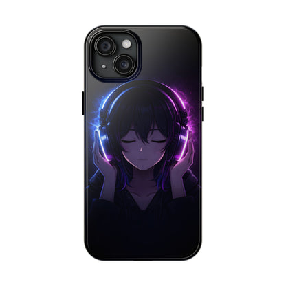 Neon Music Anime Girl Tough Case - Purple & Blue Aesthetic Cover for iPhone & Samsung