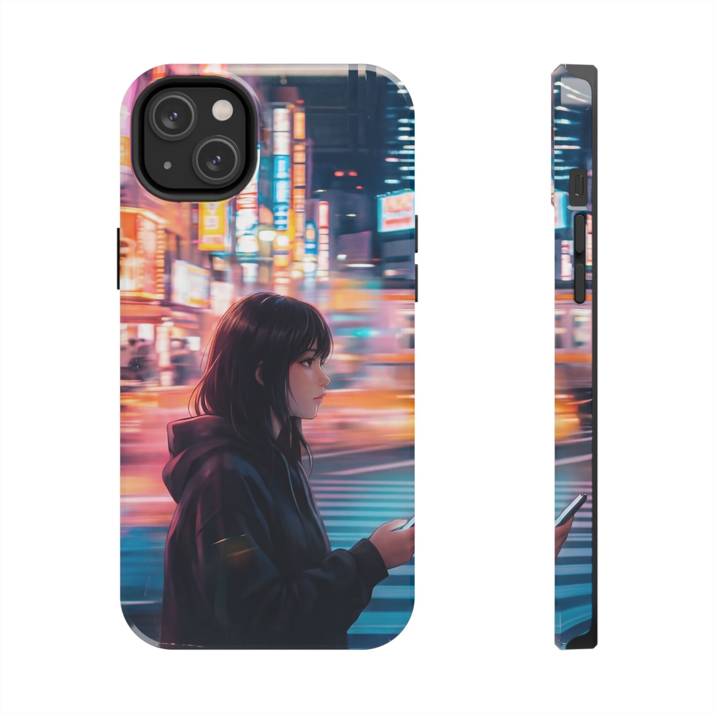 Neon City Girl Tough Case - Urban Melancholy Anime Cover for iPhone & Samsung