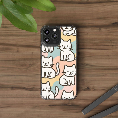 Clear White Cat Pattern Case - Kawaii Pastel Aesthetic Transparent Cover