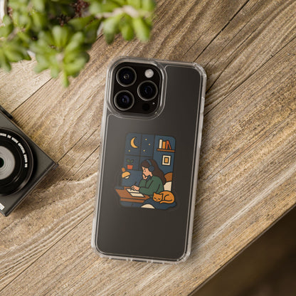 Clear Lofi Midnight Study Case - Cozy Aesthetic Transparent Cover for iPhone & Samsung
