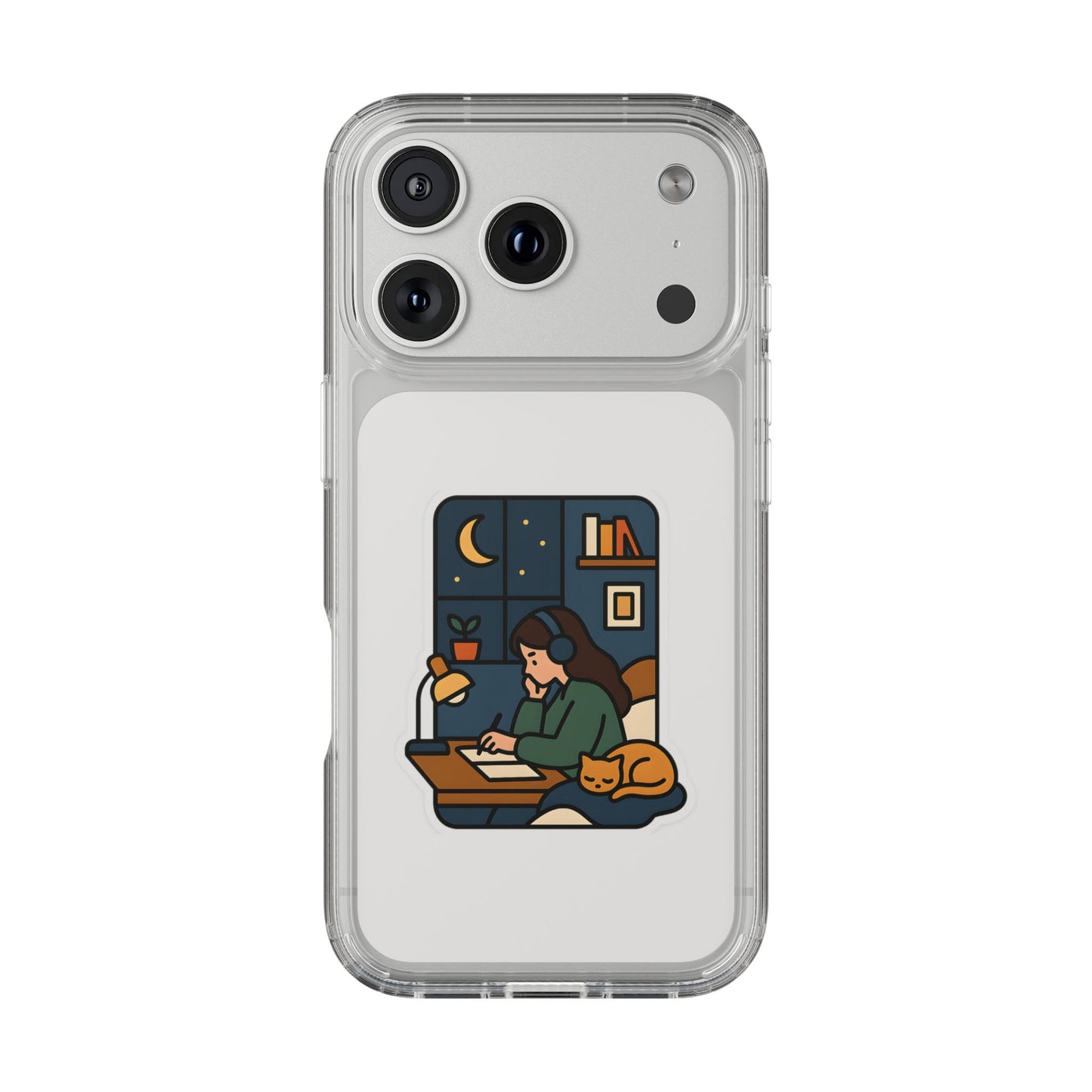 Clear Lofi Midnight Study Case - Cozy Aesthetic Transparent Cover for iPhone & Samsung